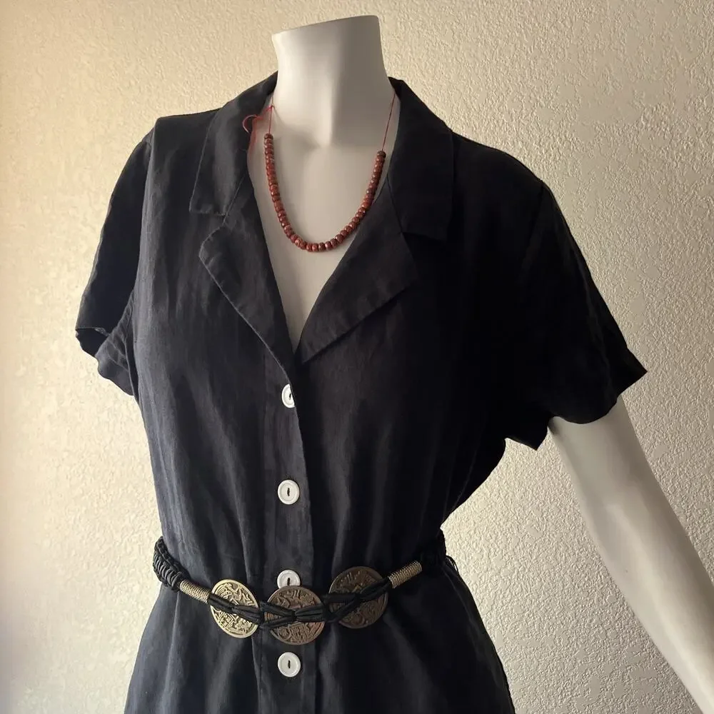 Quince 100% European Linen Button Front Dress | Black |Medium | Missing Belt - Picture 10 of 16